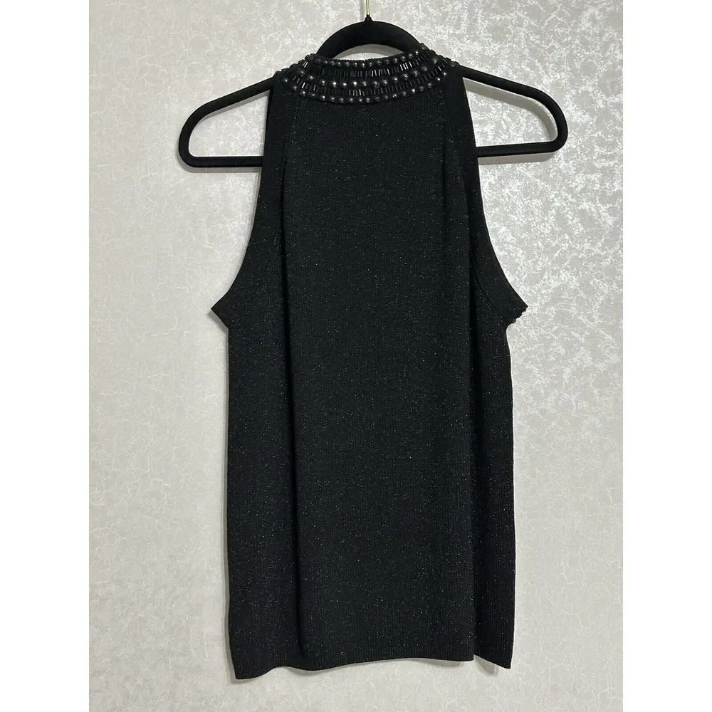 Carmen Black Metallic Sparkle Cardigan & Beaded Neckline Halter Top 2 Piece XL - Picture 4 of 7